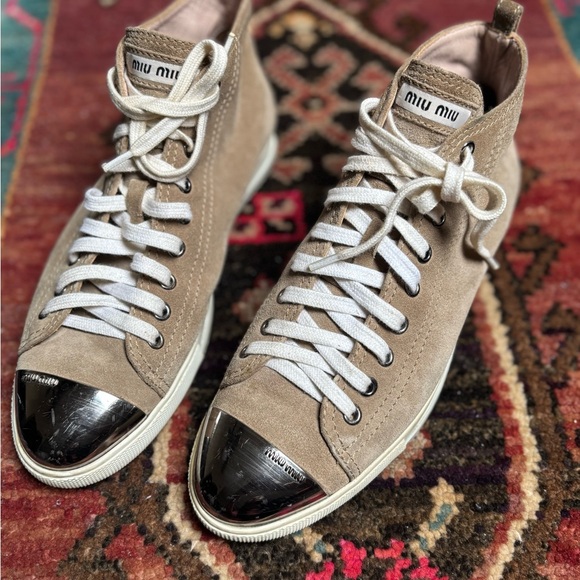 Miu Miu Shoes - ✨ Miu Miu Suede High-Top Sneakers with Silver Cap Toe ✨